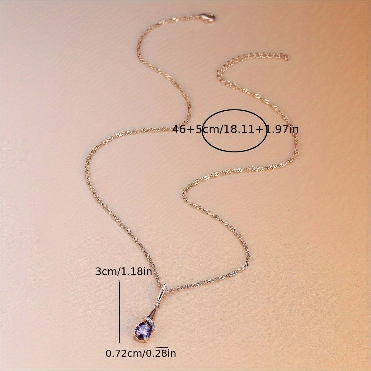 1 elegant bohemian copper pendant necklace with purple synthetic Zirconia, Women's long pendant design, perfect for Casual Attire and gift giving, Thanksgiving is perfect