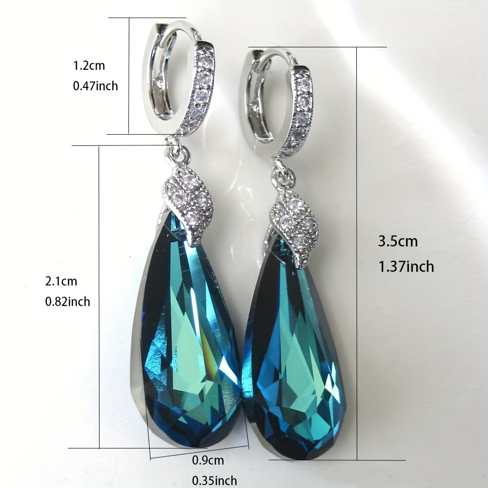 925 Silver Plated Zirconia Teardrop Cut Aquamarine Pendant Aquamarine Ring Pendant Earrings Women's Bridal Engagement Wedding Jewelry