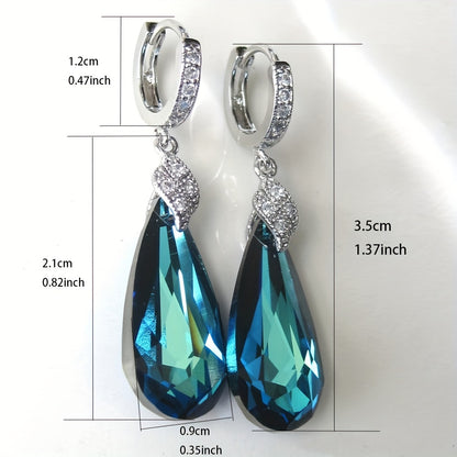925 Silver Plated Zirconia Teardrop Cut Aquamarine Pendant Aquamarine Ring Pendant Earrings Women's Bridal Engagement Wedding Jewelry