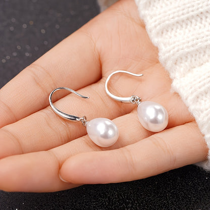 Water drop artificial pearl pendant earrings elegant simple style copper jewelry fashion women's earrings