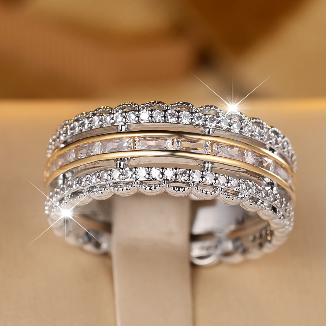 Multi-layer unplated Bohemian timeless ring set, sparkling cut synthetic cubic Zirconia, copper base, perfect gift for her, sparkling accessories for Casual Attire and parties