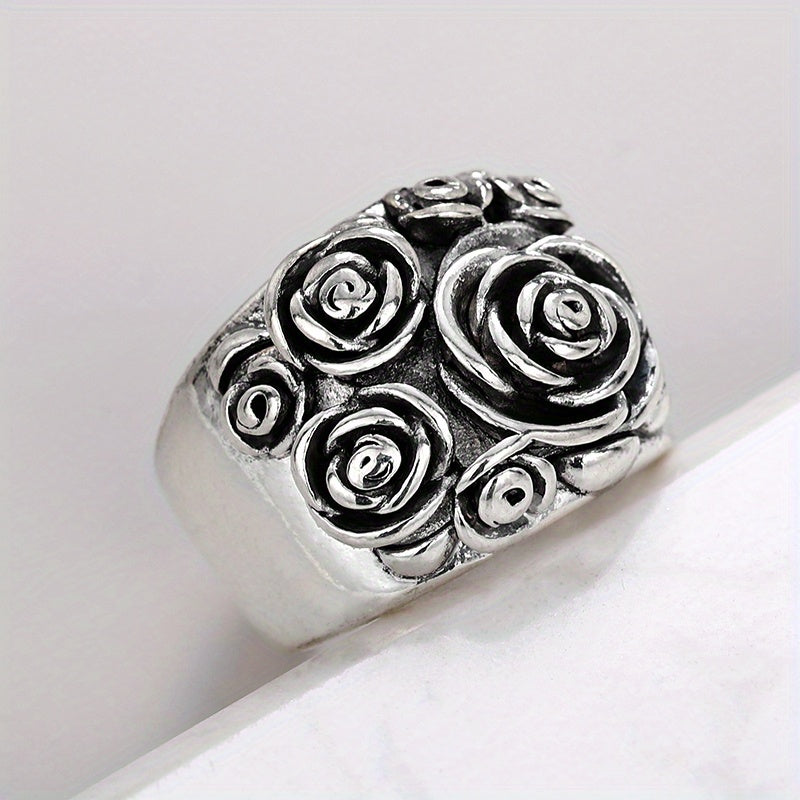 Vintage Antique Silver Plated Rose Ring Party Jewelry Flower Ring Ladies Ring Vintage Style Ornaments