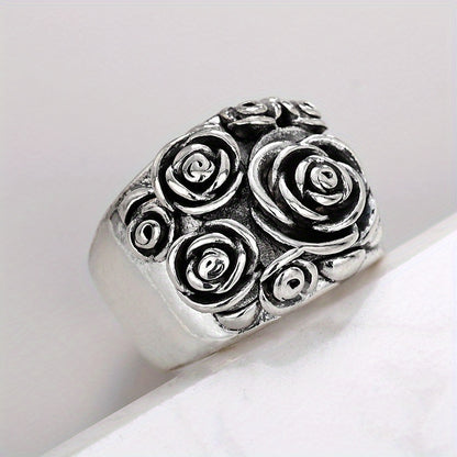 Vintage Antique Silver Plated Rose Ring Party Jewelry Flower Ring Ladies Ring Vintage Style Ornaments