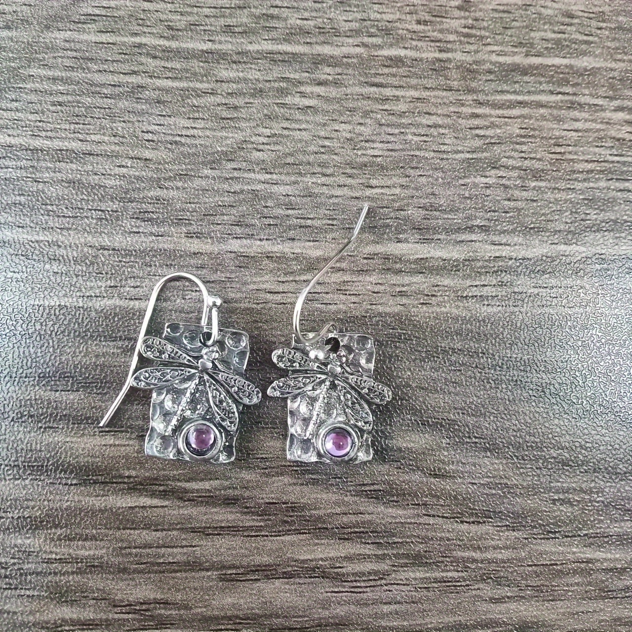 Vintage geometric square dragonfly earrings with purple resin accents - alloy and iron, perfect for casual wear, dragonfly jewelry