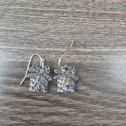 Vintage geometric square dragonfly earrings with purple resin accents - alloy and iron, perfect for casual wear, dragonfly jewelry