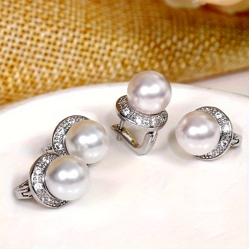 Vintage Classic Silver Plated Faux Pearl Huggie Ladies Anniversary Party Jewelry Gift