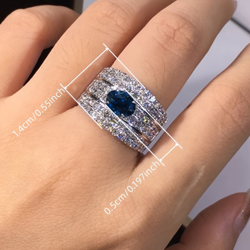 Fashion Ladies Broadband Ring, Synthetic Sapphire, Four Claw Set, Vintage Style, Holiday Theme, Copper Base, All Season Wear, Perfect for Everyday and Party Occasions