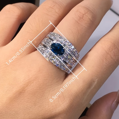 Fashion Ladies Broadband Ring, Synthetic Sapphire, Four Claw Set, Vintage Style, Holiday Theme, Copper Base, All Season Wear, Perfect for Everyday and Party Occasions