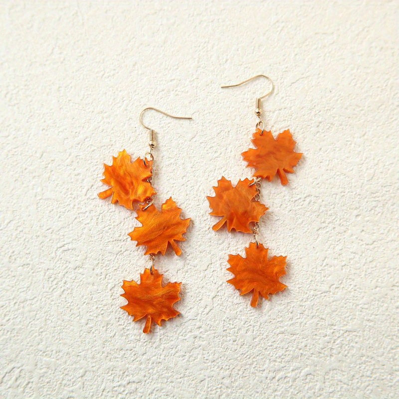 Maple Leaf Style Long Acrylic Earrings, Vintage Beautiful Earrings