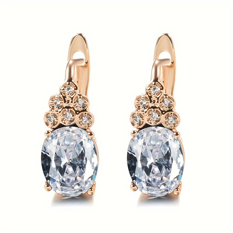 Copper drop earrings with oval faux square diamonds and mixed-color stone, wedding jewelry, Valentine's gifts, dress-up game accessories