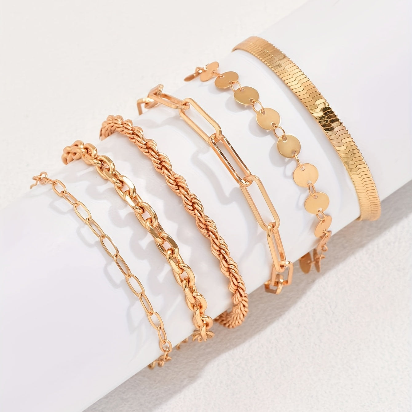 6-piece set, retro multi-layer twisted snake chain bracelet, women's geometric bracelet set, gift.