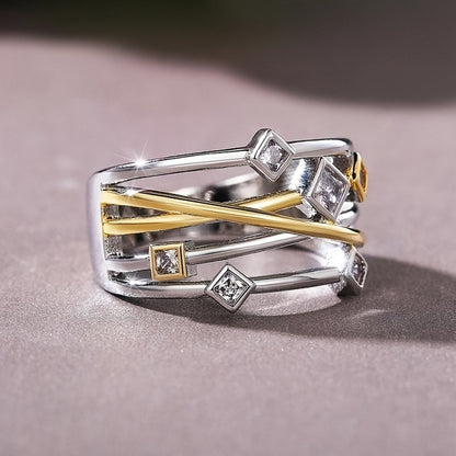 Vintage ring, multi-layer + interwoven design, paved with sparkling zircon, suitable for men and women, daily matching party accessories