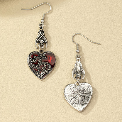 Bat Red Heart Design Pendant Earrings Vintage Gothic Zinc Alloy Jewelry Creative Women's Gifts Halloween Accessories