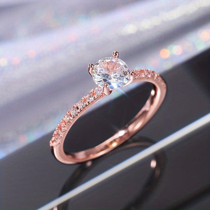 Elegant Exquisite Miniature Minimalist Engagement Ring Four-claw Zirconia Inlaid Ladies Jewelry Gift