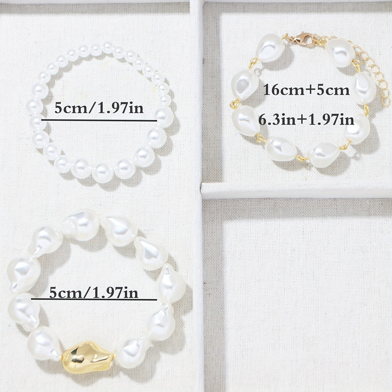 Three-piece statement style retro irregular fake pearl beaded bracelet set Women's party banquet accessories