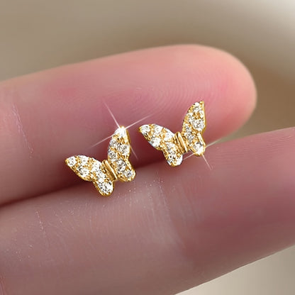 Elegant butterfly Zirconia stud earrings for women, cute and exquisite birthday party jewelry, daily casual dating clothing accessories