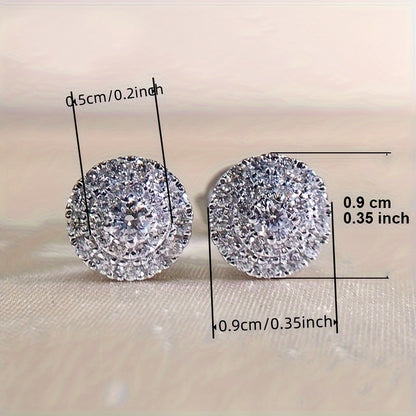 Simple bridal micro-inlaid zircon round stud earrings, women's wedding engagement party daily wear accessories elegant temperament