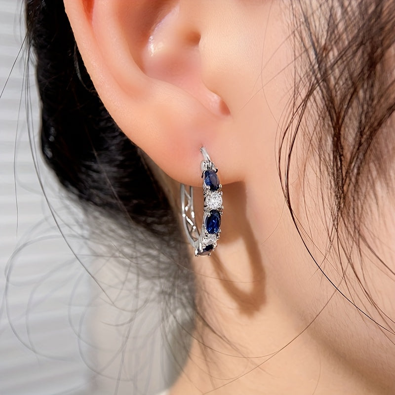 Women's daily wear gift accessories, simple and elegant blue and white gemstone spaced ring studs