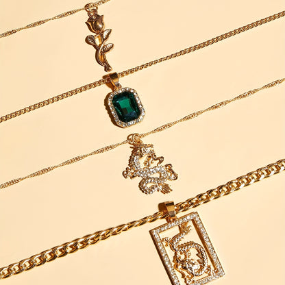 Four-piece creative rhinestone Chinese dragon pendant necklace charm retro ladies daily holiday jewelry