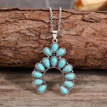 Ladies Bohemian Exaggerated Neck, Classic Western Large Turquoise Pendant Necklace