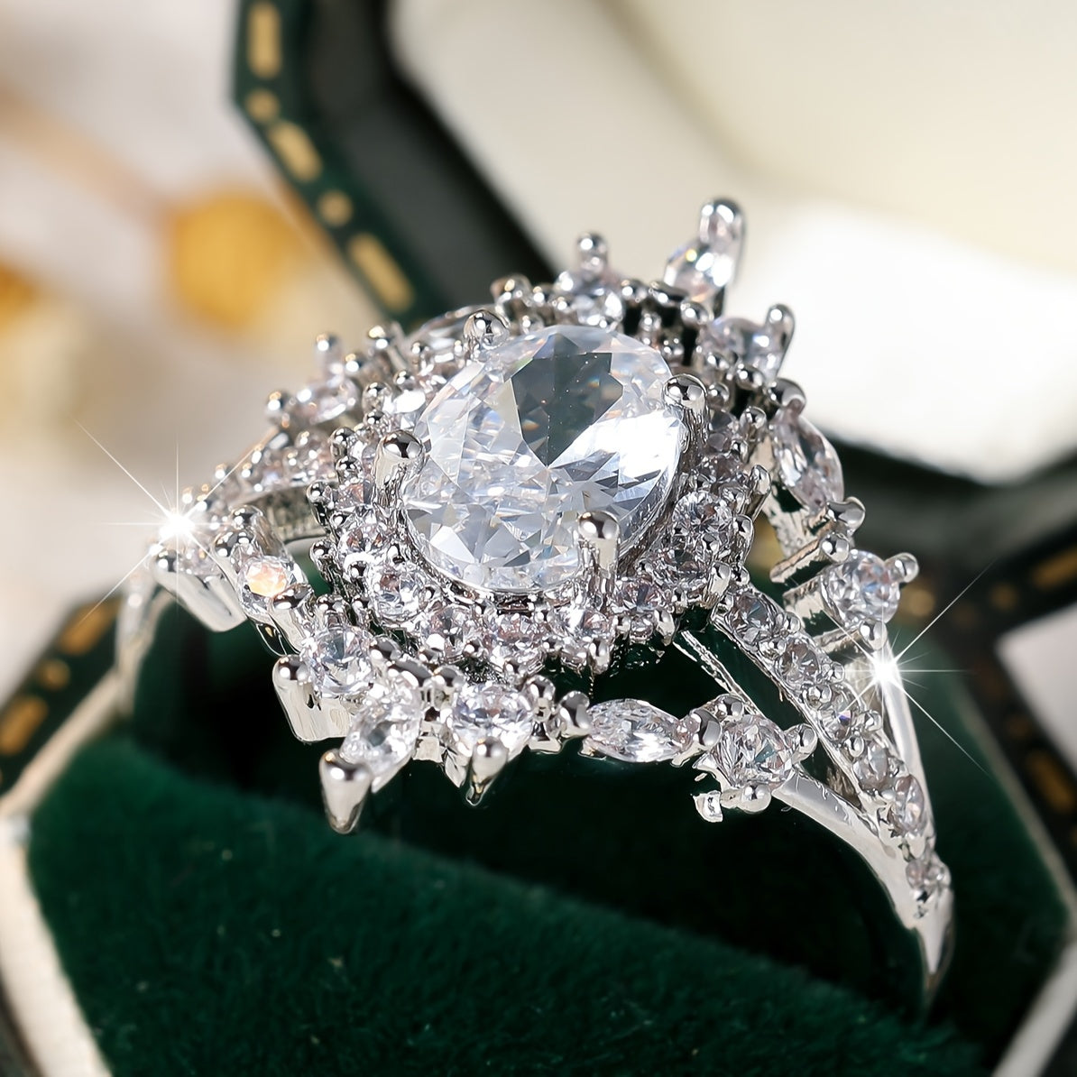 Bohemian luxury Women's engagement ring, elegant copper Zirconia gemstone, unplated, multi-claw setting, perfect for weddings and parties