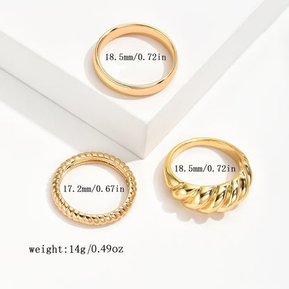 3 Pieces/Set Simple Twist Rings Dome Rings Ladies Party Jewelry Gifts Neutral Ornaments
