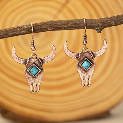 Western Vintage Bullhead Bohemian Style Turquoise Ladies Earrings