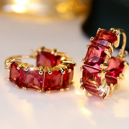 1 pair of elegant bohemian resort style square earrings, suitable for women, synthetic square crystal, copper earrings, party and wedding accessories, jewelry gifts for all seasons