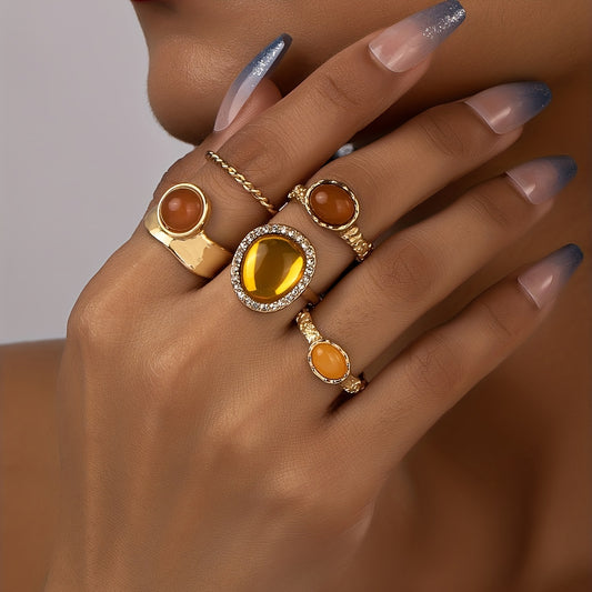 Vintage Bohemian Colored Five Rings Set