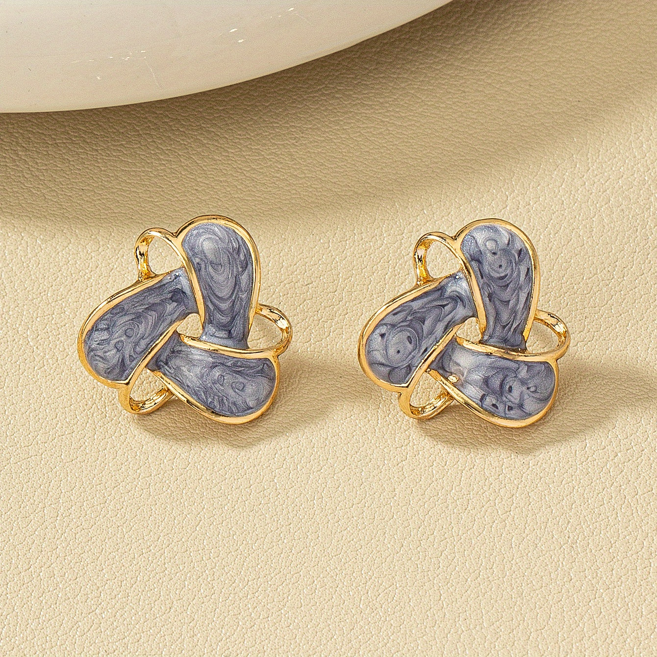 Vintage Geometric Enamel Stud Earrings 14K Gold Plated Bohemian Ladies Jewelry 1 Pair