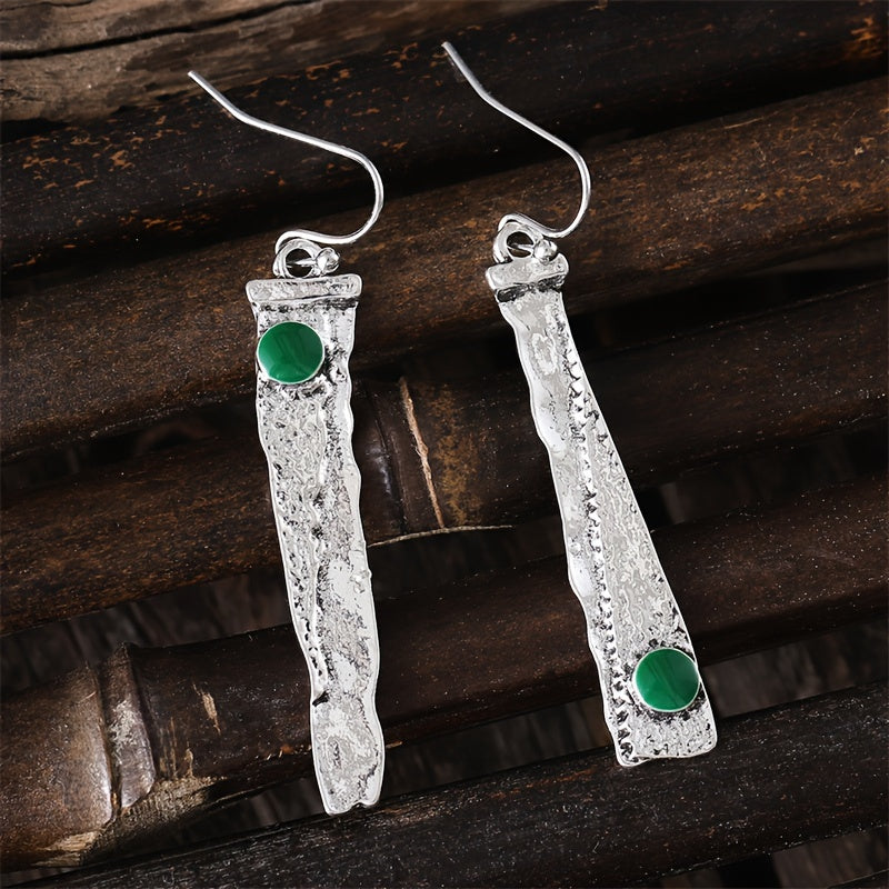 European and American retro Thai silver serrated earrings, emerald creative earrings