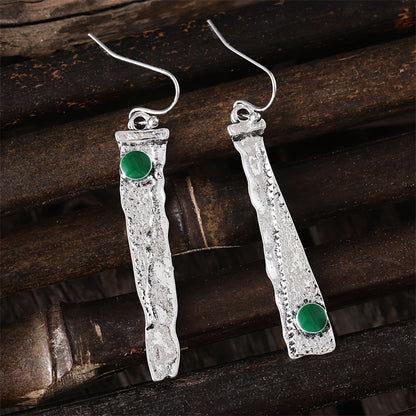 European and American retro Thai silver serrated earrings, emerald creative earrings
