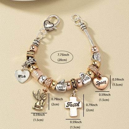 Snake chain beaded bracelet cross and heart shape pendant sweet alloy bracelet ladies