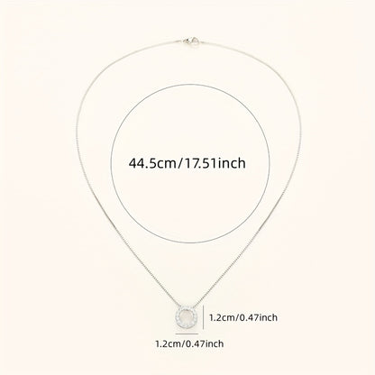 Silver-plated shiny zircon ring pendant necklace, women's daily casual fashion accessories