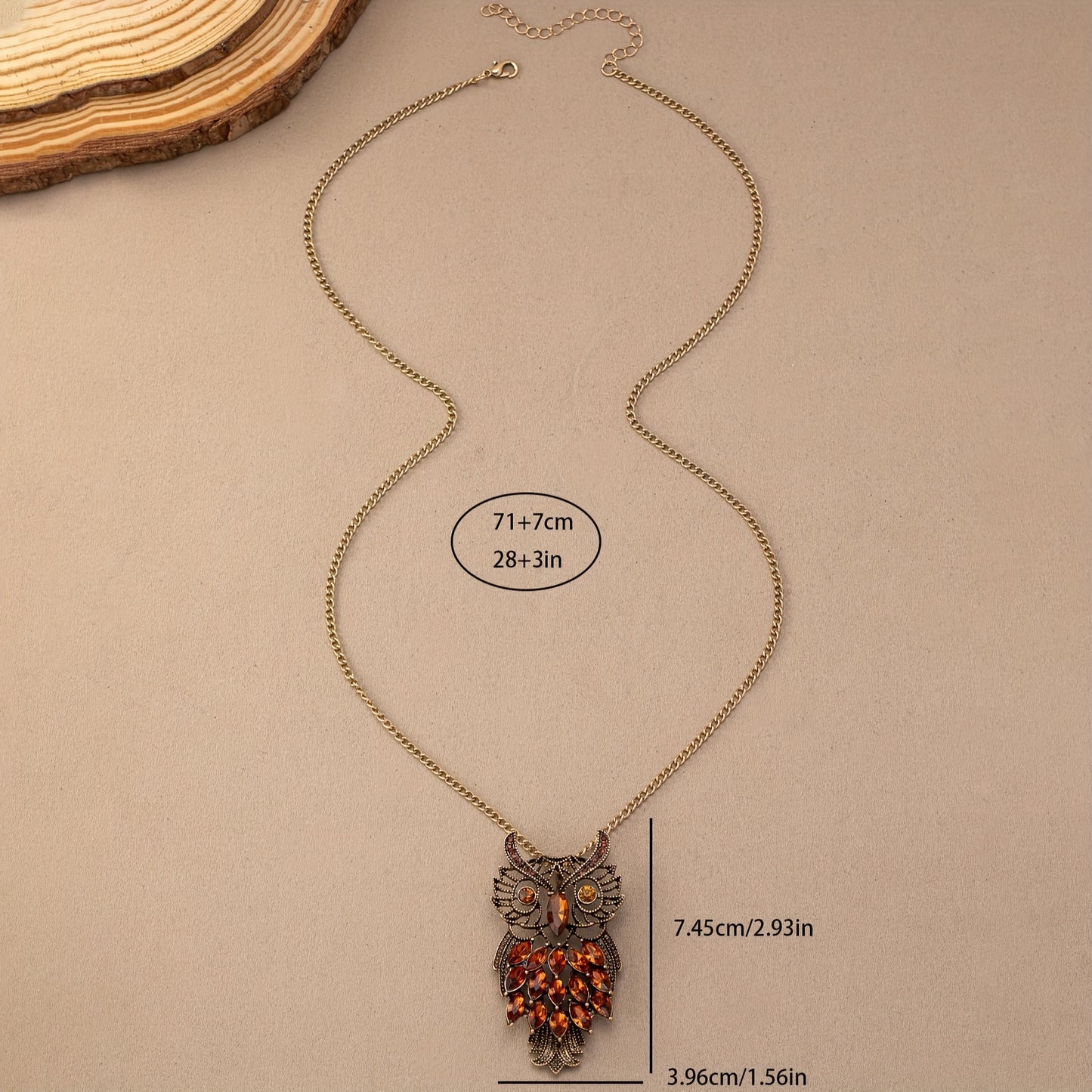 Bohemian Elegant Vintage Owl Pendant Necklace with Amber Gemstone - Bohemian, Gold Zinc Alloy for Everyday Wear and Vacation