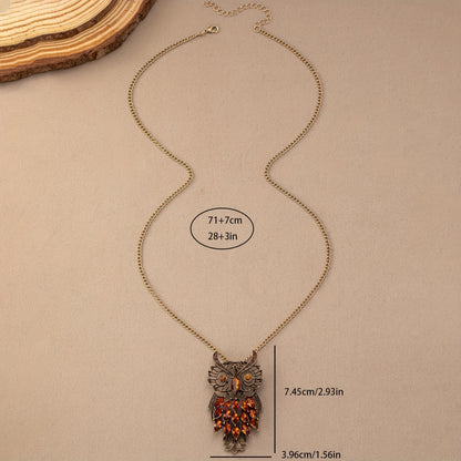 Bohemian Elegant Vintage Owl Pendant Necklace with Amber Gemstone - Bohemian, Gold Zinc Alloy for Everyday Wear and Vacation