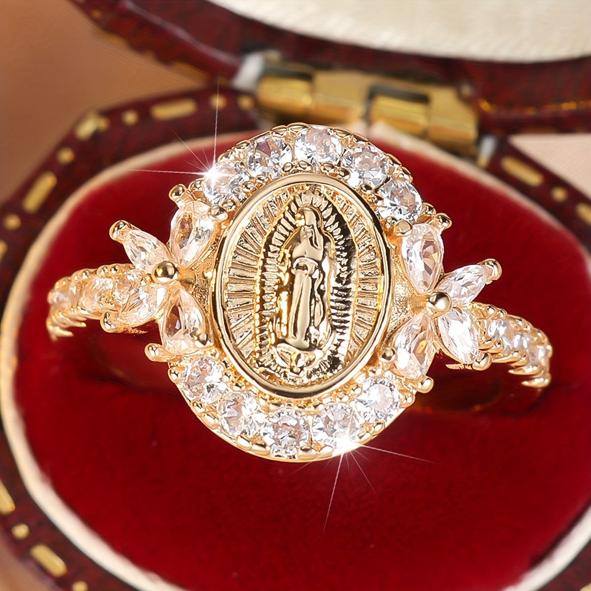 Elegant Virgin Mary Ring with Sparkling Cubic Zirconia - Vintage Fashion Ladies Jewelry for Weddings and Gifts