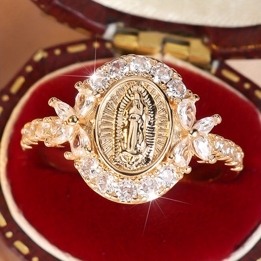 Elegant Virgin Mary Ring with Sparkling Cubic Zirconia - Vintage Fashion Ladies Jewelry for Weddings and Gifts