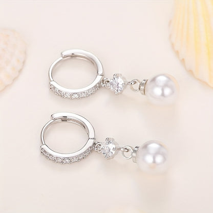Charming Ladies Imitation Pearl Pendant Silver Plated Pendant Earrings Bridal Romantic Engagement Jewelry Anniversary Gift