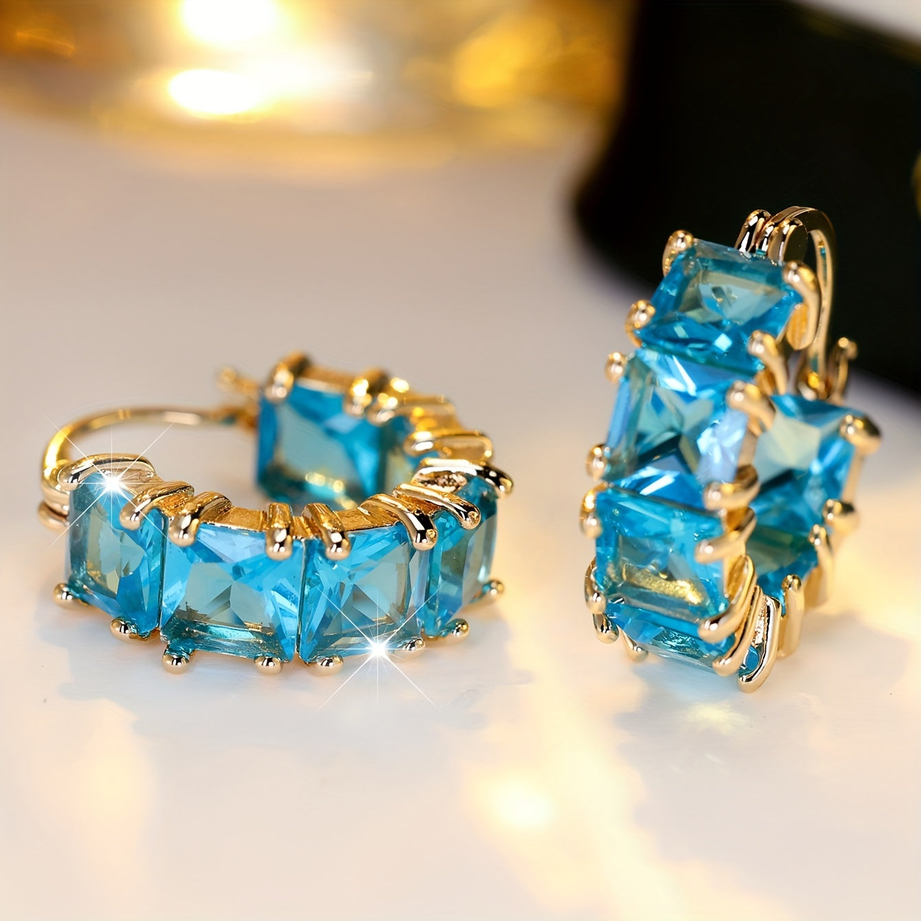 Ladies' Deluxe Blue Cubic Zirconia Ring Earrings, Vintage Style, Copper Base, Unplated, Suitable for Party and Wedding Fashion Accessories in All Seasons