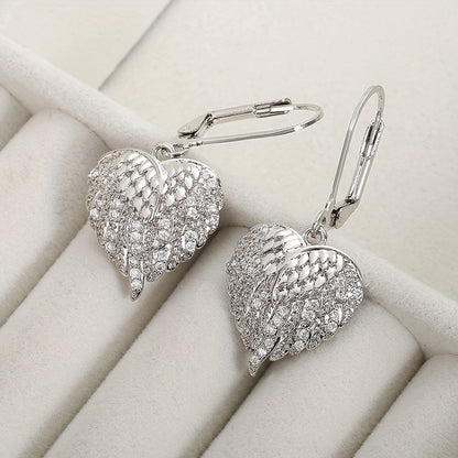 Elegant angel wings heart-shaped sparkling zircon trim retro elegant pendant earrings silver-plated jewelry lover gift