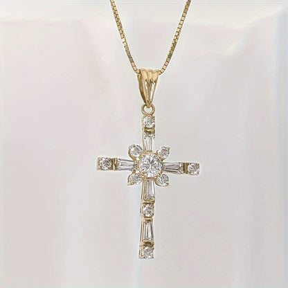 Elegant cross pendant necklace inlaid with zircon, fashionable princess necklace accessory, suitable for women