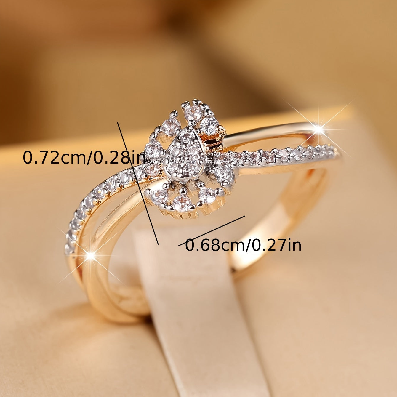 An antique bohemian Women's engagement ring set in two-tone copper with synthetic cubic Zirconia, elegant bridal banquet jewelry
