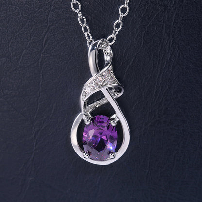 Elegant Silver Tone Oval Amethyst Pendant Necklace with Cubic Zirconia - Perfect for Weddings with Everyday Glamour, February Birthstone