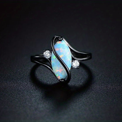 Punk style ring inlaid with oval opal black belt represents mystery, suitable for men and women to match daily clothing party accessories