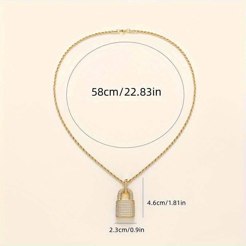 Shining exquisite copper zircon lock decorative pendant necklace, sparkling cute jewelry, suitable for friends' birthday gifts, daily life