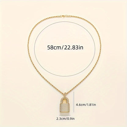 Shining exquisite copper zircon lock decorative pendant necklace, sparkling cute jewelry, suitable for friends' birthday gifts, daily life
