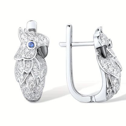 Exquisite silver parrot design, sparkling zircon decorative ring earrings, cute minimalist style, silver plated jewelry, daily leisure