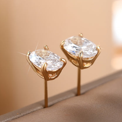 Ladies Elegant Oval Zirconia Stud Earrings - Nickel Free Copper, Perfect for Casual Attire and Parties