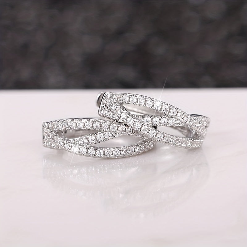1 Pair Cross-twisted Interwoven 925 Silver-plated Zirconia Ring Earrings for Women's Everyday Casual Fashion Accessories